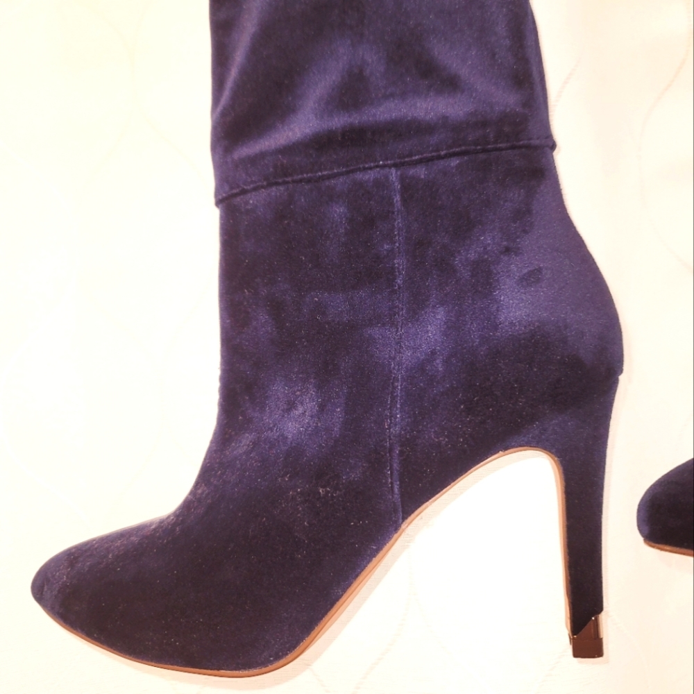 Women Royal Blue Velvet Long knee High Heel  Boots Size 8